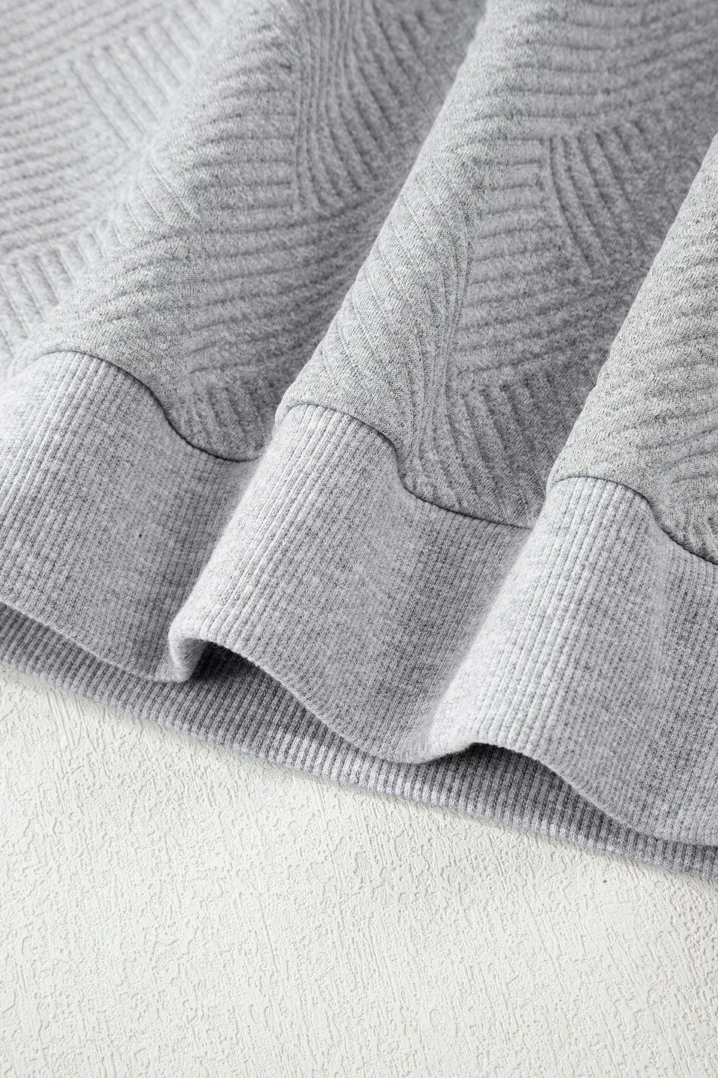 Medium Grey Trendy Textured Half Zip Loose Sweatshirt - MarkoFit