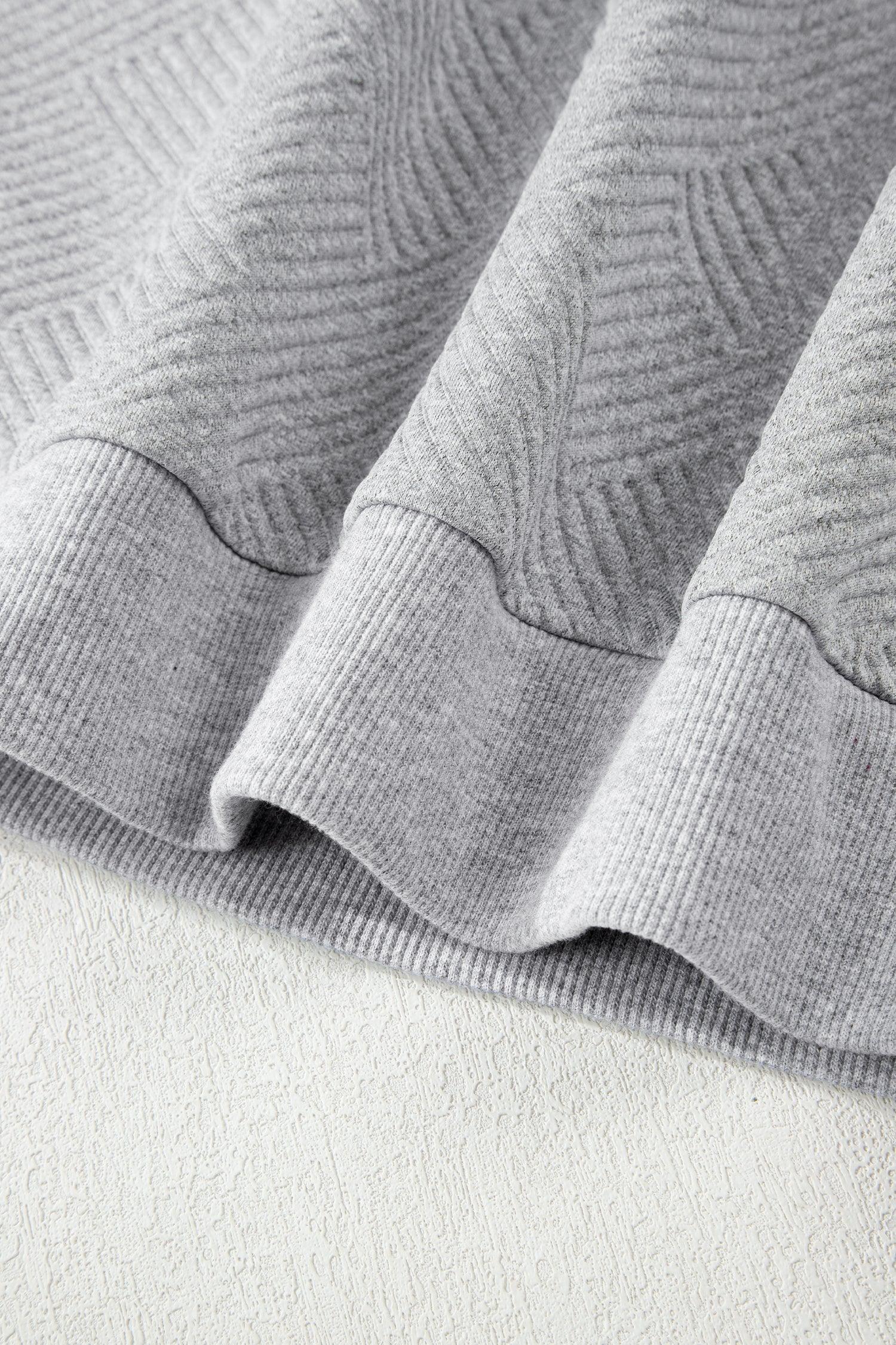 Medium Grey Trendy Textured Half Zip Loose Sweatshirt - MarkoFit