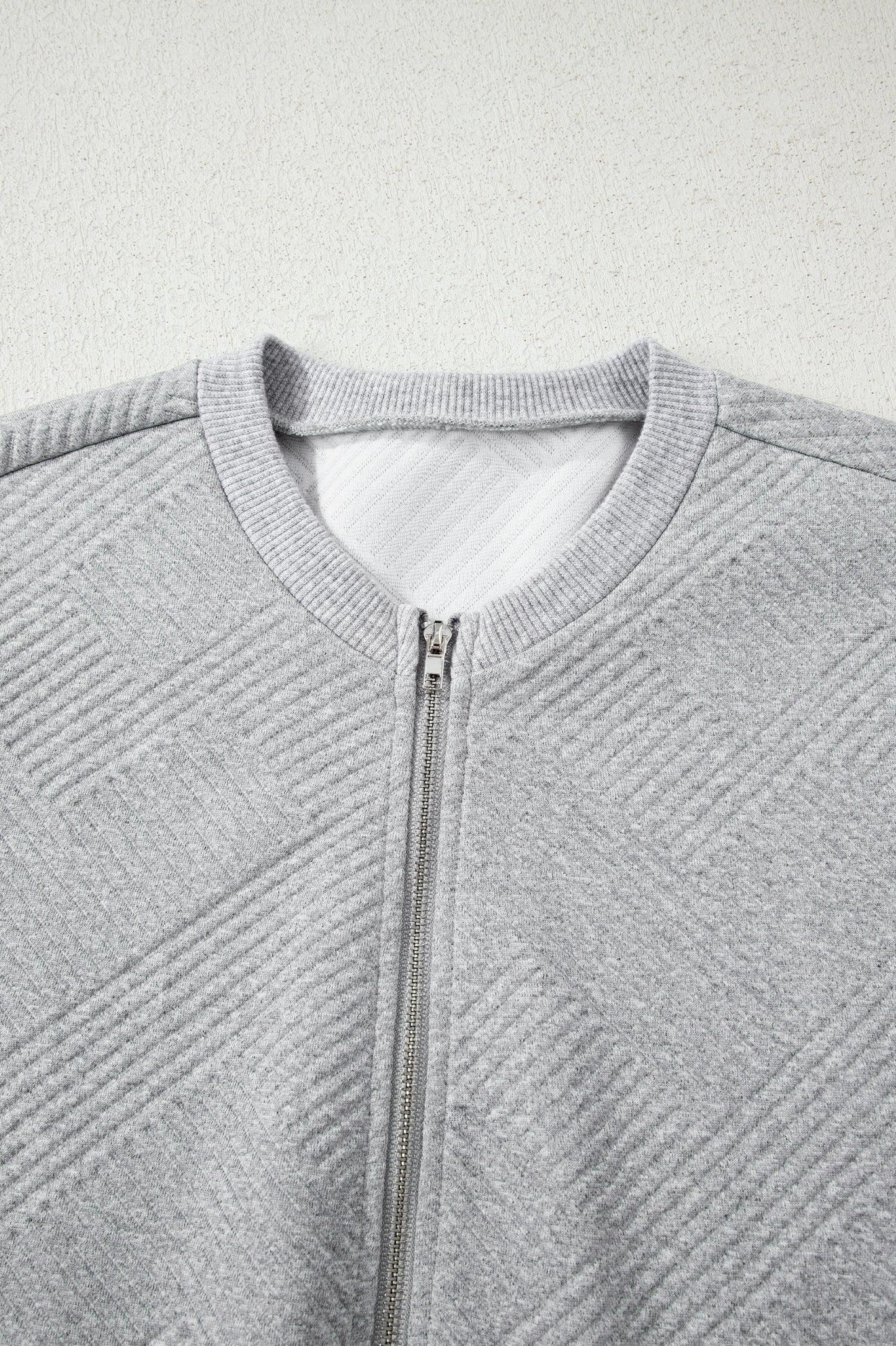 Medium Grey Trendy Textured Half Zip Loose Sweatshirt - MarkoFit