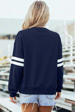 Navy Blue Varsity Striped Detail Drop Shoulder Oversized Sweatshirt - MarkoFit