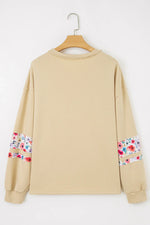 Pale Khaki Floral Applique Baggy Pullover Sweatshirt - MarkoFit