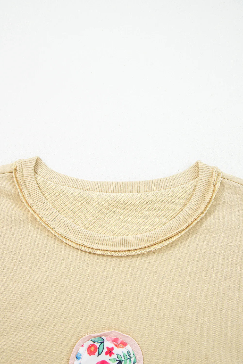 Pale Khaki Floral Applique Baggy Pullover Sweatshirt - MarkoFit