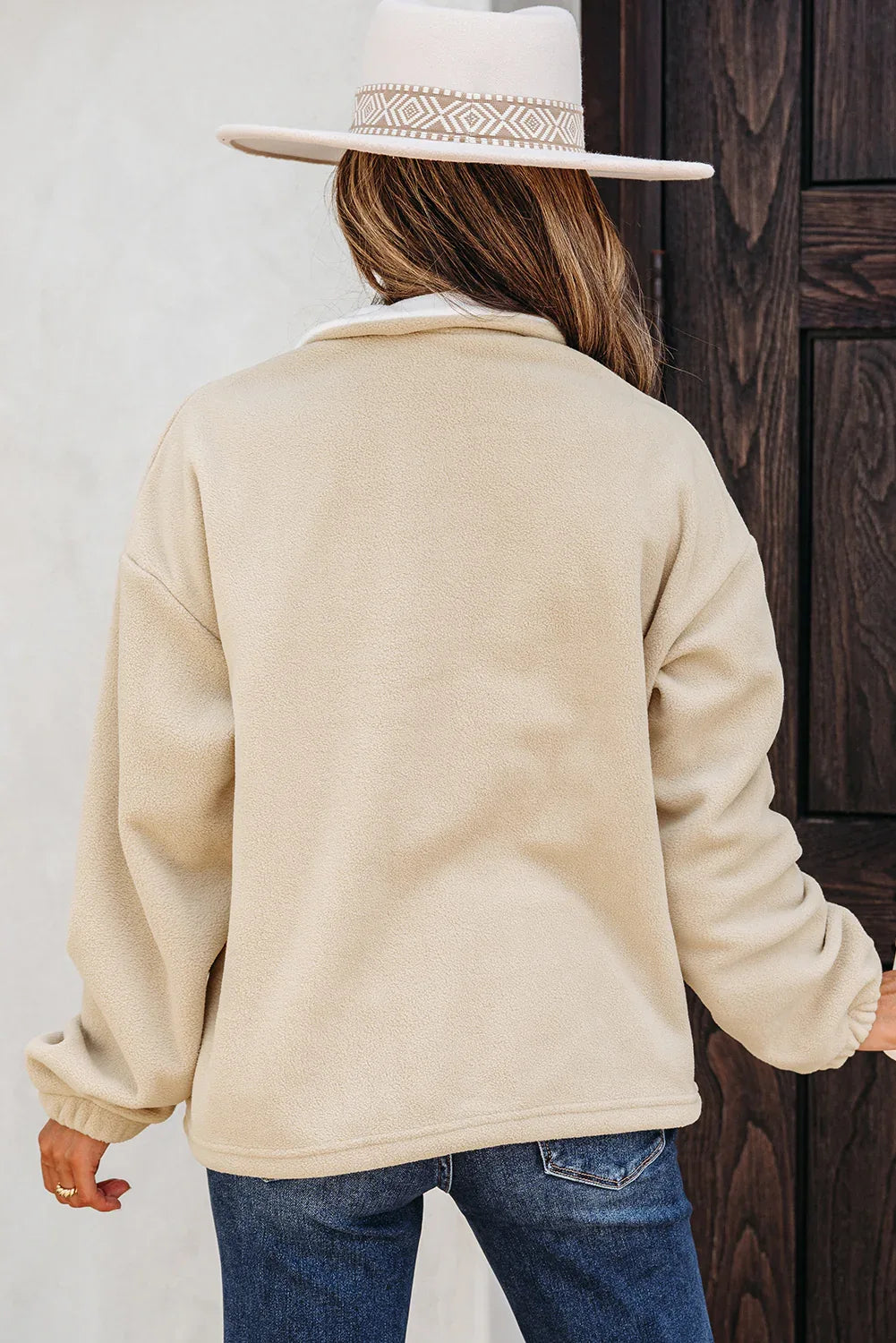 Parchment Fleece Colorblock Patchwork Zipped Neck Pullover Sweatshirt - MarkoFit