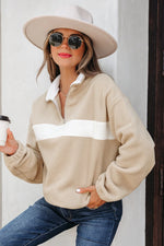 Parchment Fleece Colorblock Patchwork Zipped Neck Pullover Sweatshirt - MarkoFit