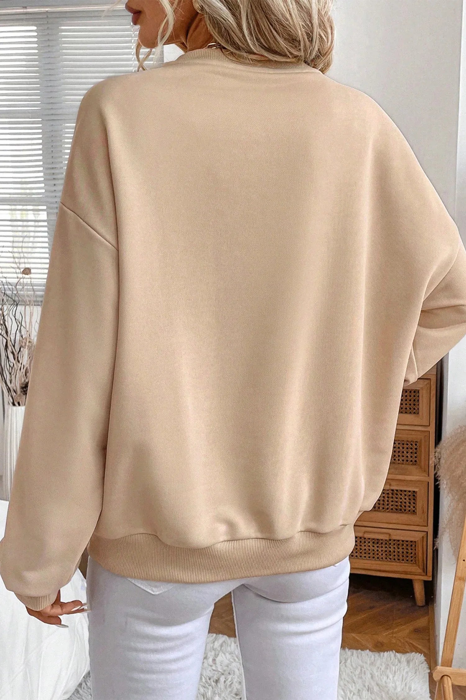 Parchment Embroidered Flower Pattern Drop Shoulder Sweatshirt - MarkoFit