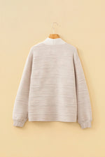 Parchment Solid Color Textured Zip V Neck Pullover Sweatshirt - MarkoFit