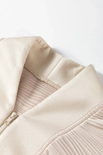 Parchment Solid Color Textured Zip V Neck Pullover Sweatshirt - MarkoFit