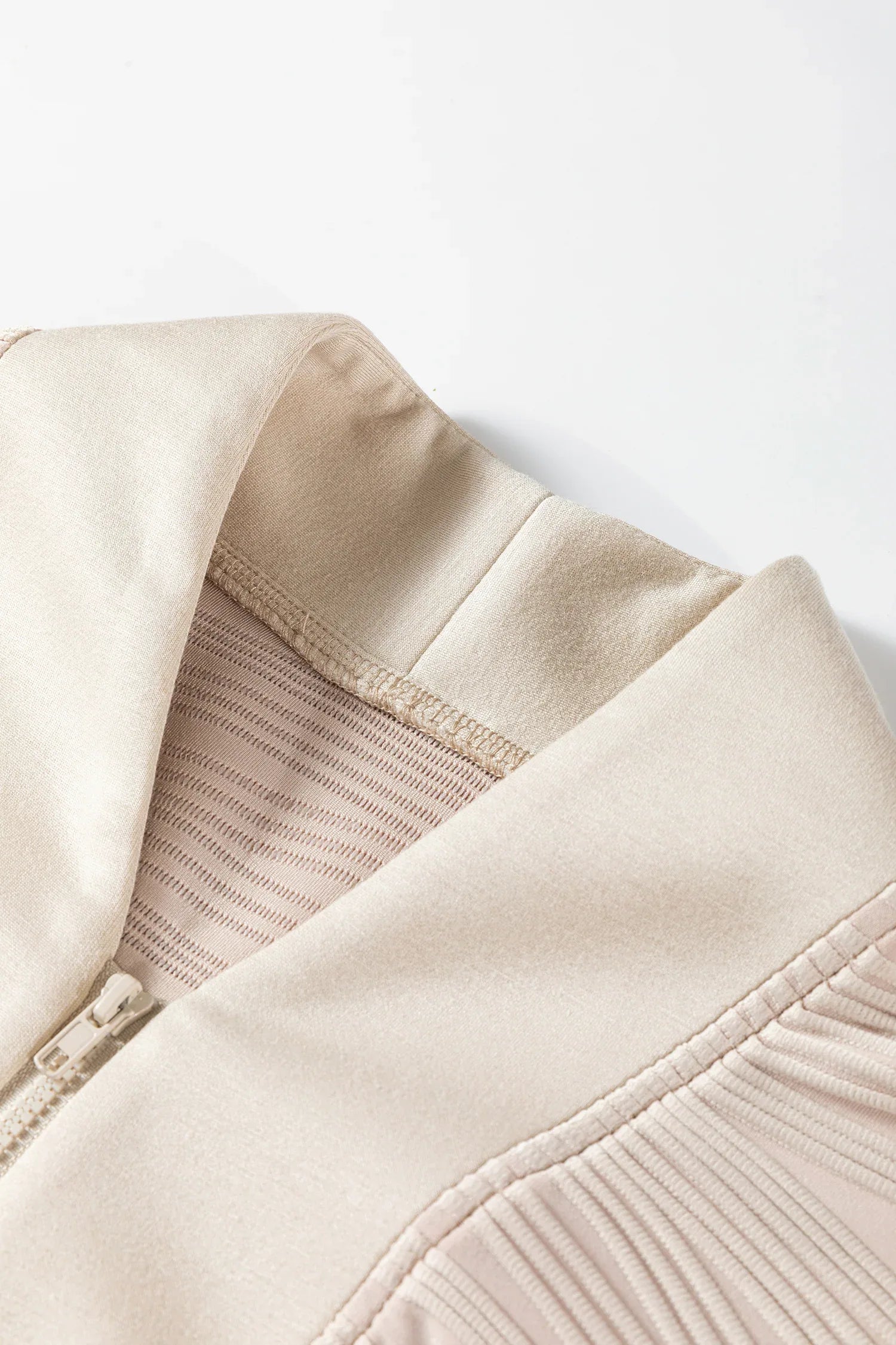 Parchment Solid Color Textured Zip V Neck Pullover Sweatshirt - MarkoFit