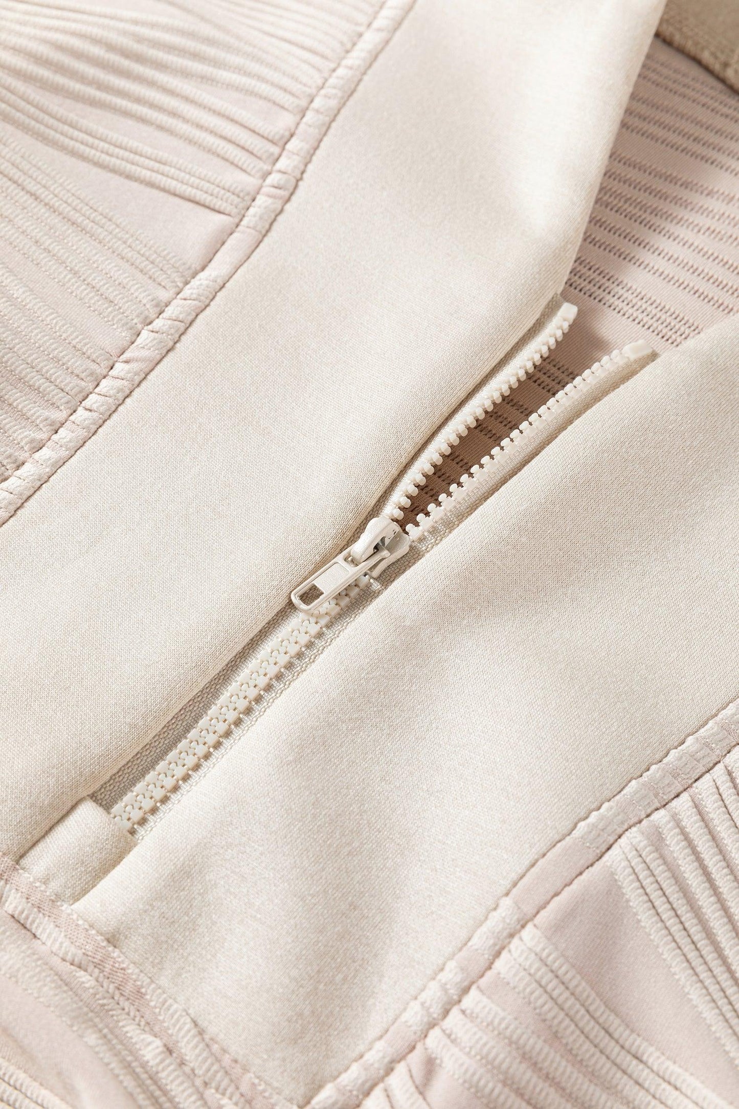 Parchment Solid Color Textured Zip V Neck Pullover Sweatshirt - MarkoFit