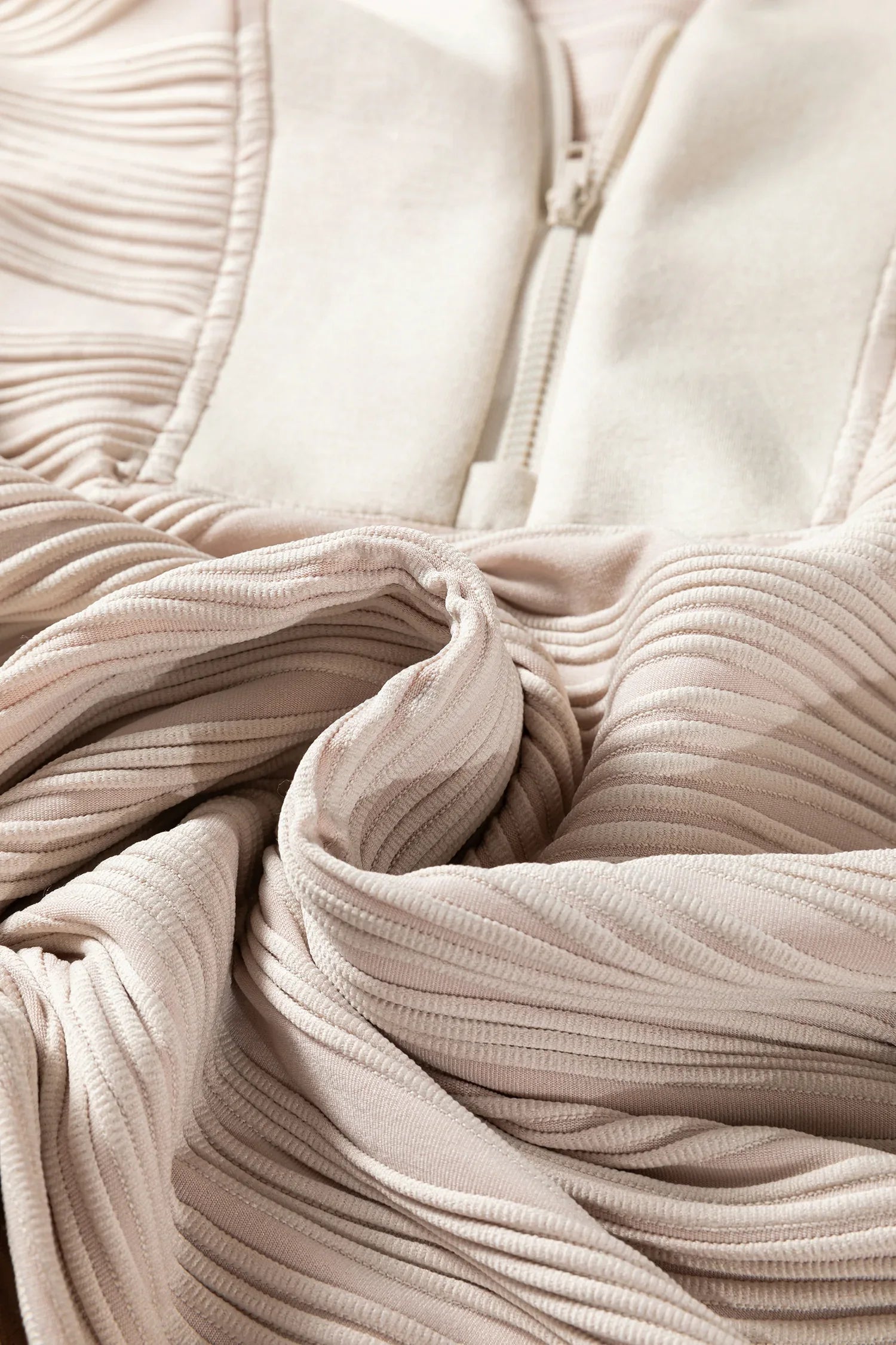 Parchment Solid Color Textured Zip V Neck Pullover Sweatshirt - MarkoFit