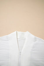 White Solid Color Textured Zip V Neck Pullover Sweatshirt - MarkoFit