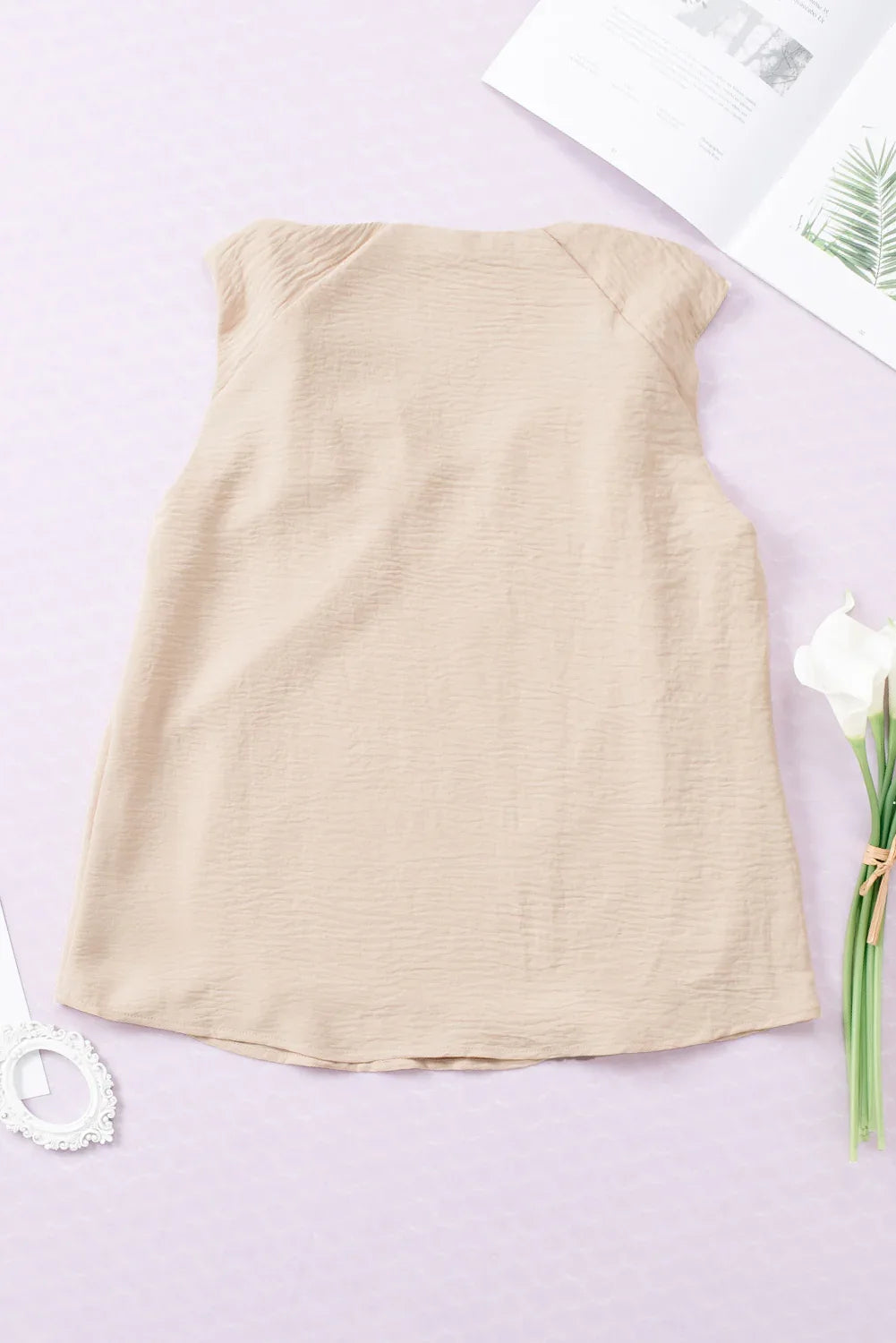 Apricot V Neck Knotted Shoulder Vest - MarkoFit