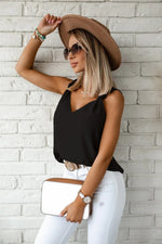 Black V Neck Knotted Shoulder Vest - MarkoFit