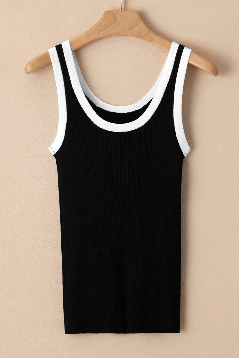 Black Colorblock Edge Ribbed Knit U Neck Tank Top - MarkoFit