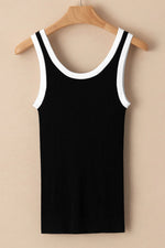 Black Colorblock Edge Ribbed Knit U Neck Tank Top - MarkoFit