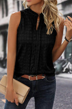 Black Lattice Textured Split Neck Tank Top - MarkoFit