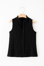 Black Lattice Textured Split Neck Tank Top - MarkoFit