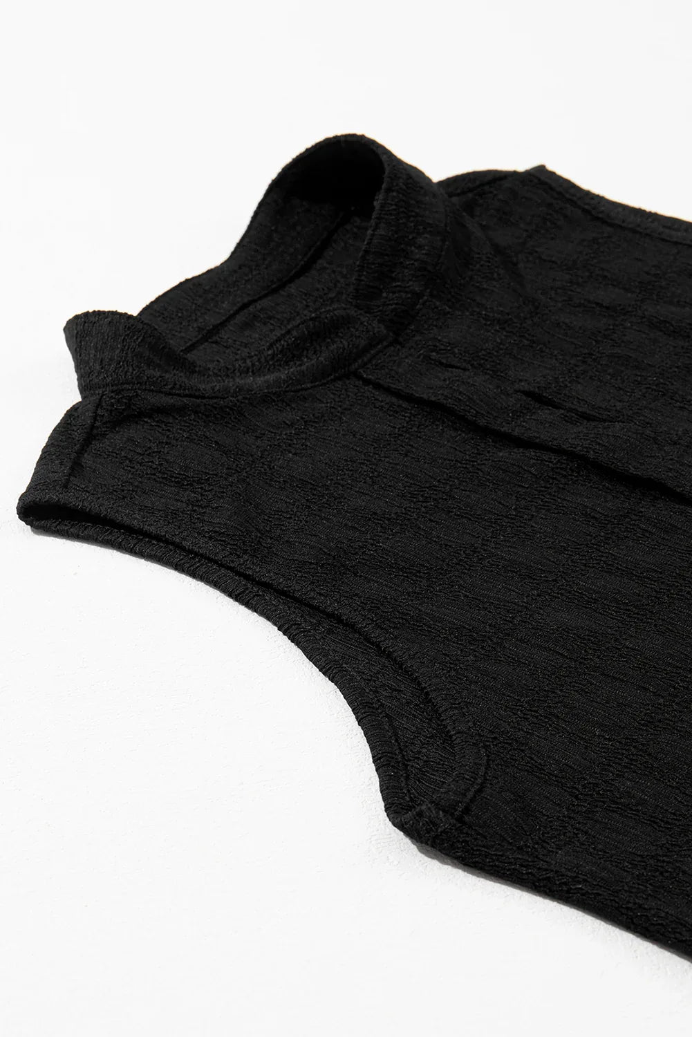 Black Lattice Textured Split Neck Tank Top - MarkoFit