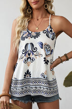 Blue Bohemian Fashion Print Spaghetti Straps Loose Tank - MarkoFit