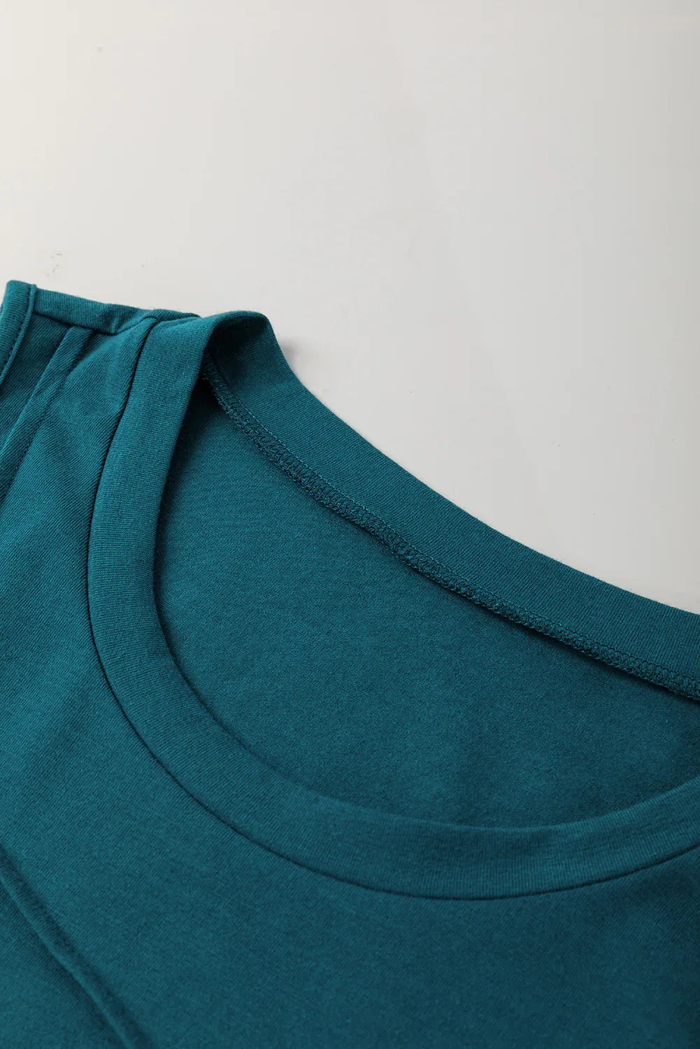 Blue Sapphire Solid Color Stitching Detail Round Neck Tank Top - MarkoFit