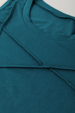 Blue Sapphire Solid Color Stitching Detail Round Neck Tank Top - MarkoFit