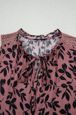 Brown Leaf Print Lace-up V Neck Crinckled Tank Top - MarkoFit