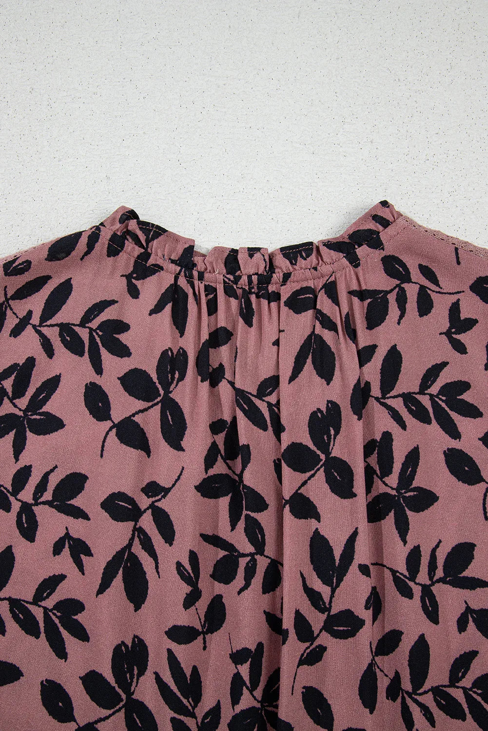 Brown Leaf Print Lace-up V Neck Crinckled Tank Top - MarkoFit