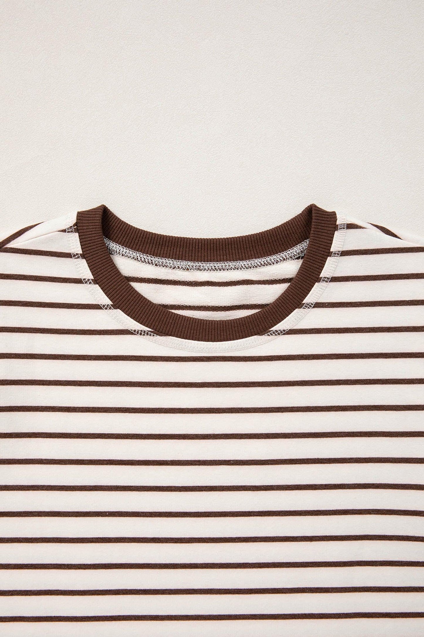 Brown Stripe Ribbed Round Neck Trim Loose Tank Top - MarkoFit