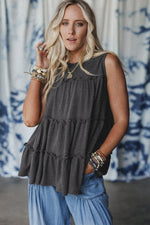 Dark Grey Tiered Frill Trim A-line Tank Top - MarkoFit