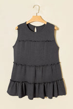 Dark Grey Tiered Frill Trim A-line Tank Top - MarkoFit