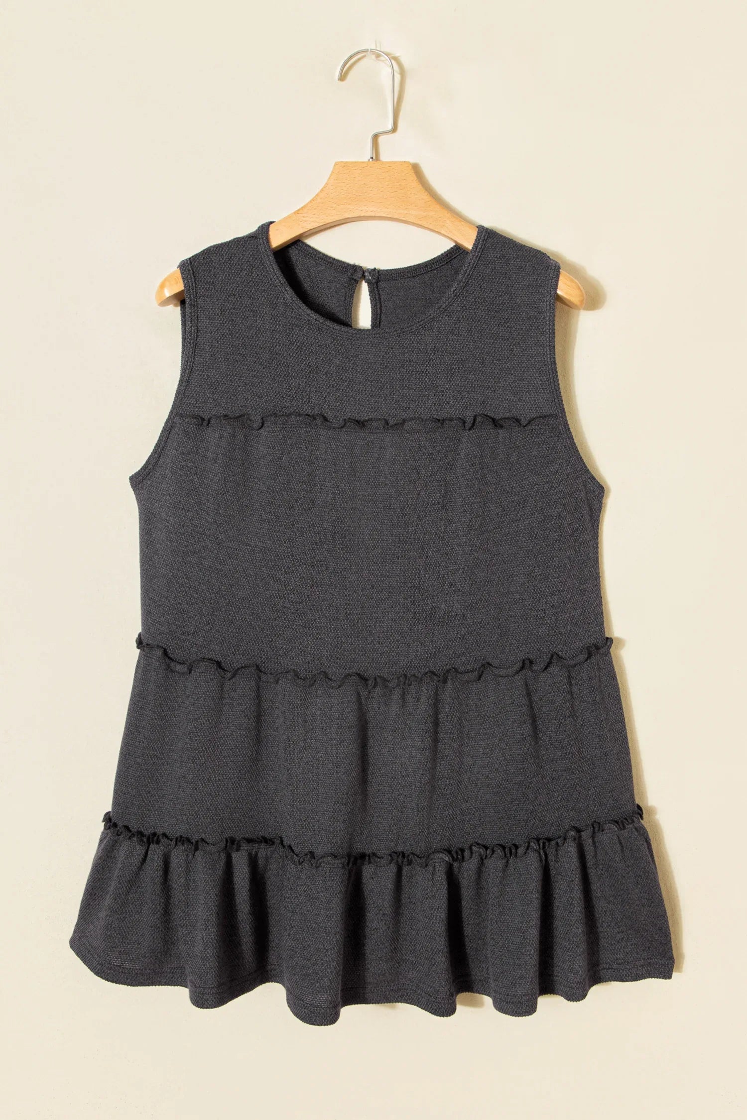 Dark Grey Tiered Frill Trim A-line Tank Top - MarkoFit