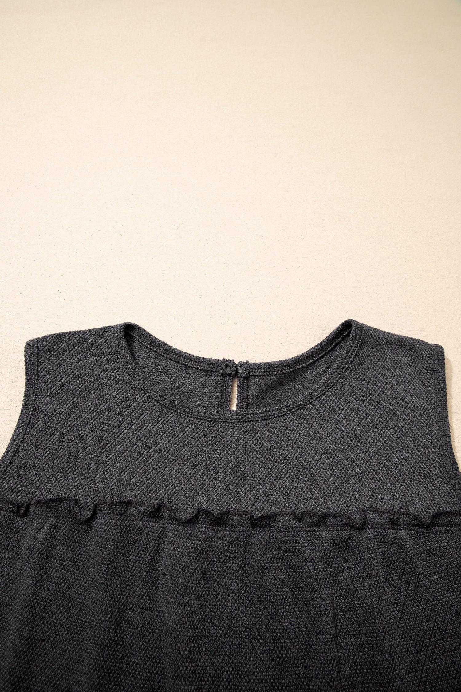 Dark Grey Tiered Frill Trim A-line Tank Top - MarkoFit