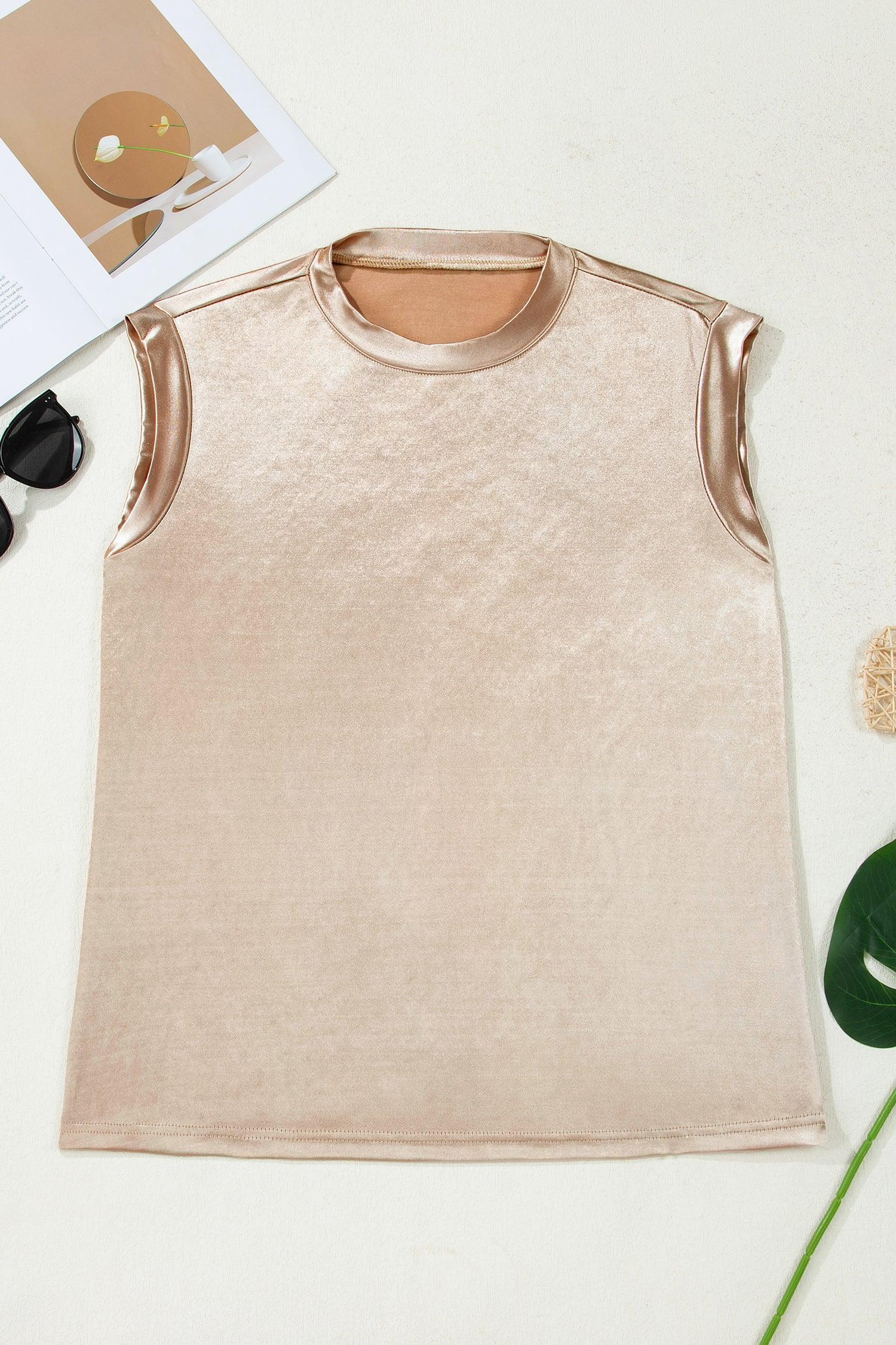Gold Round Neck Metallic Tank Top - MarkoFit