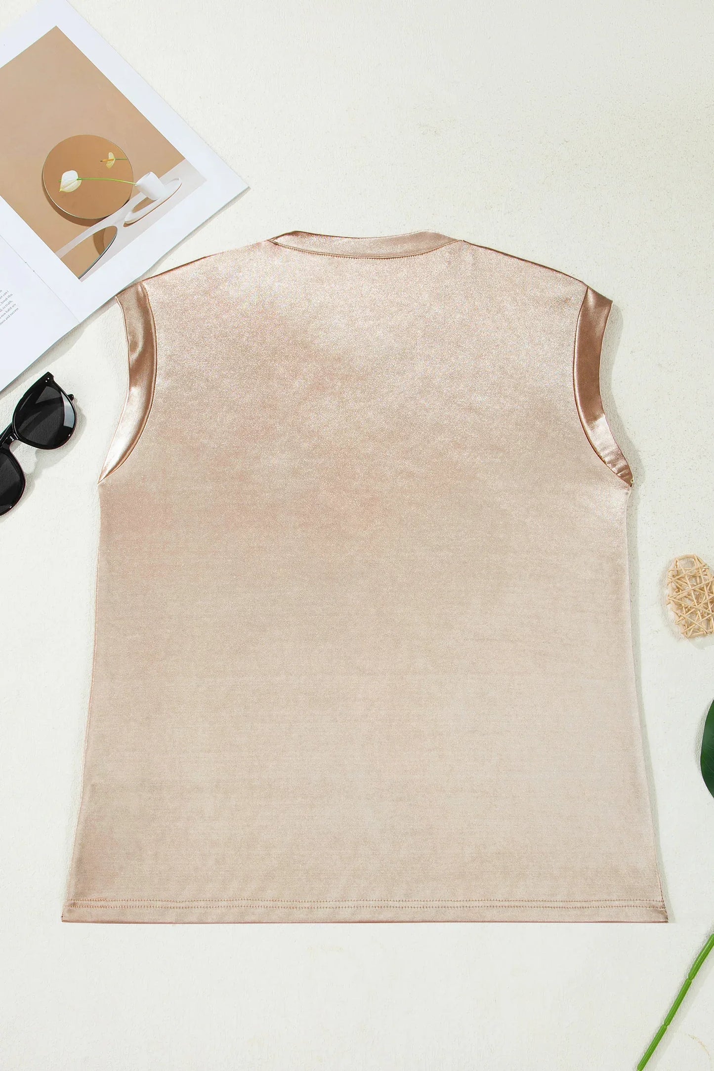 Gold Round Neck Metallic Tank Top - MarkoFit