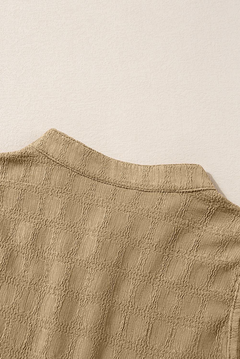 Light French Beige Lattice Textured Split Neck Tank Top - MarkoFit