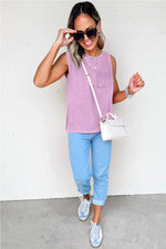 Phalaenopsis Mineral Wash Patched Chest Pocket Casual Tank Top - MarkoFit