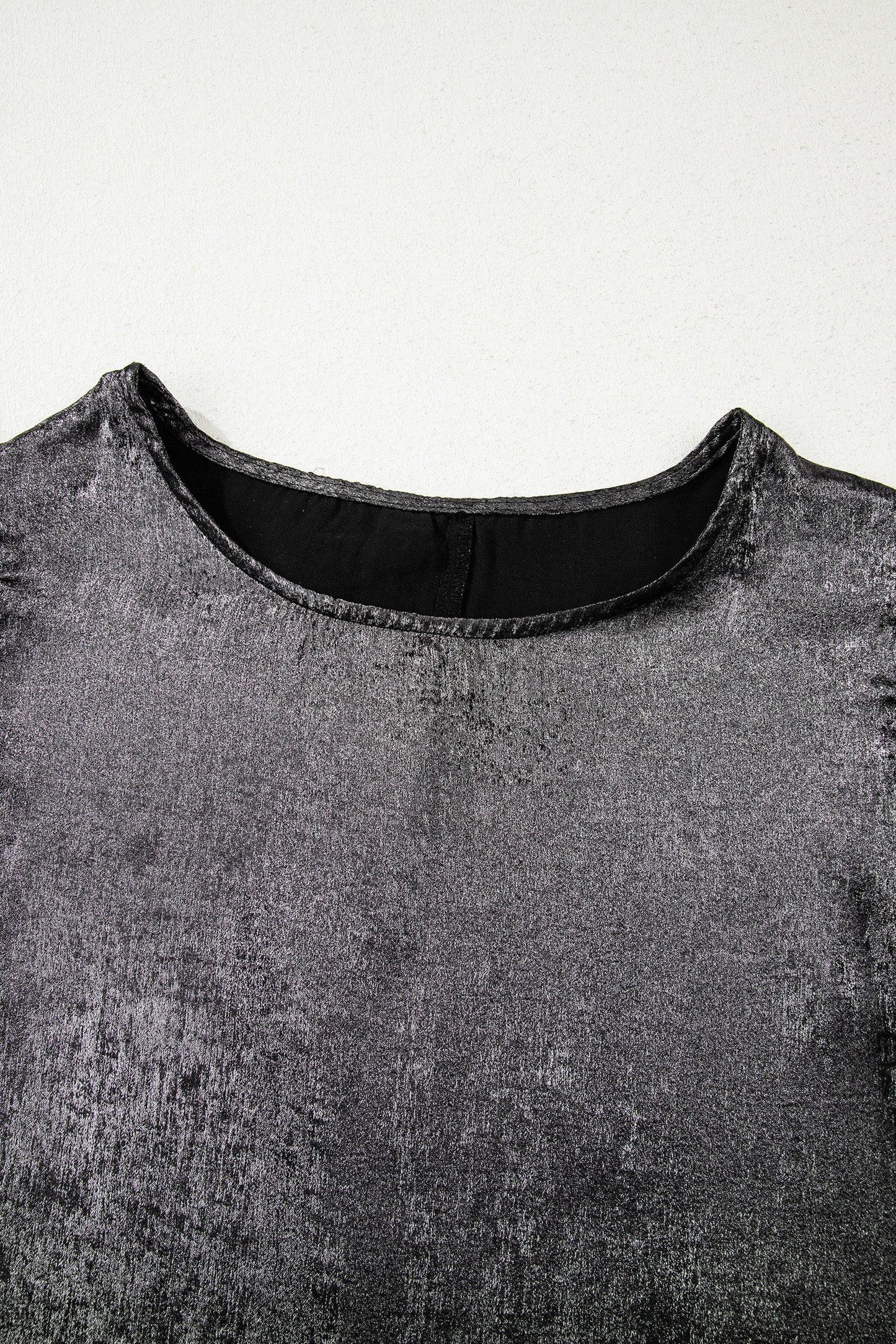 Silvery Metallic Round Neck Ruffle Trim Sleeveless Top - MarkoFit