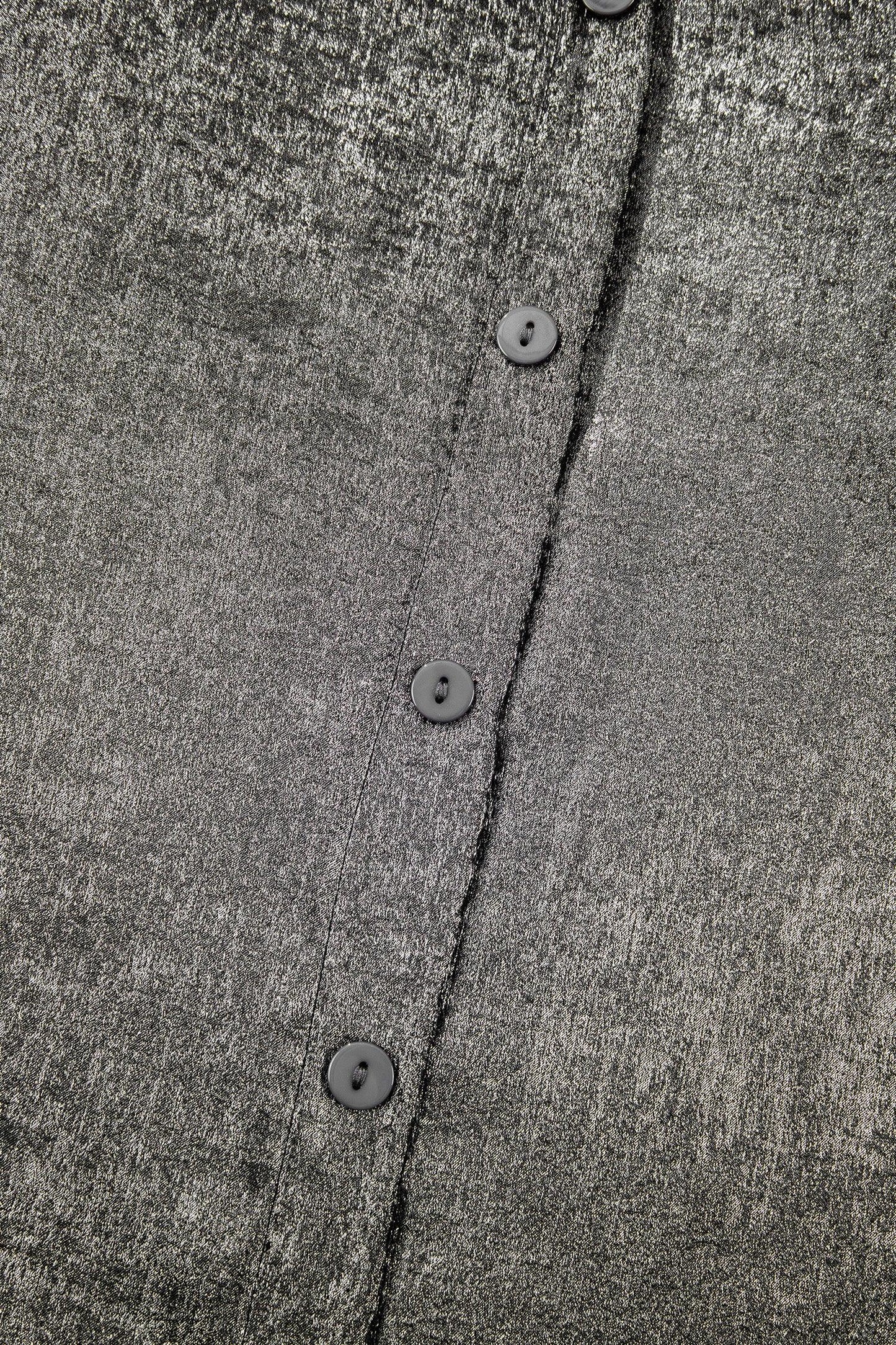 Silvery Metallic Round Neck Ruffle Trim Sleeveless Top - MarkoFit