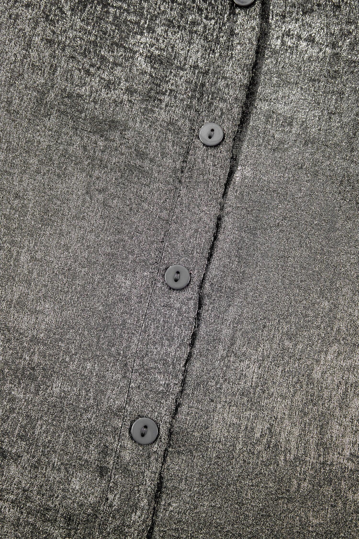 Silvery Metallic Round Neck Ruffle Trim Sleeveless Top - MarkoFit