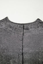 Silvery Metallic Round Neck Ruffle Trim Sleeveless Top - MarkoFit