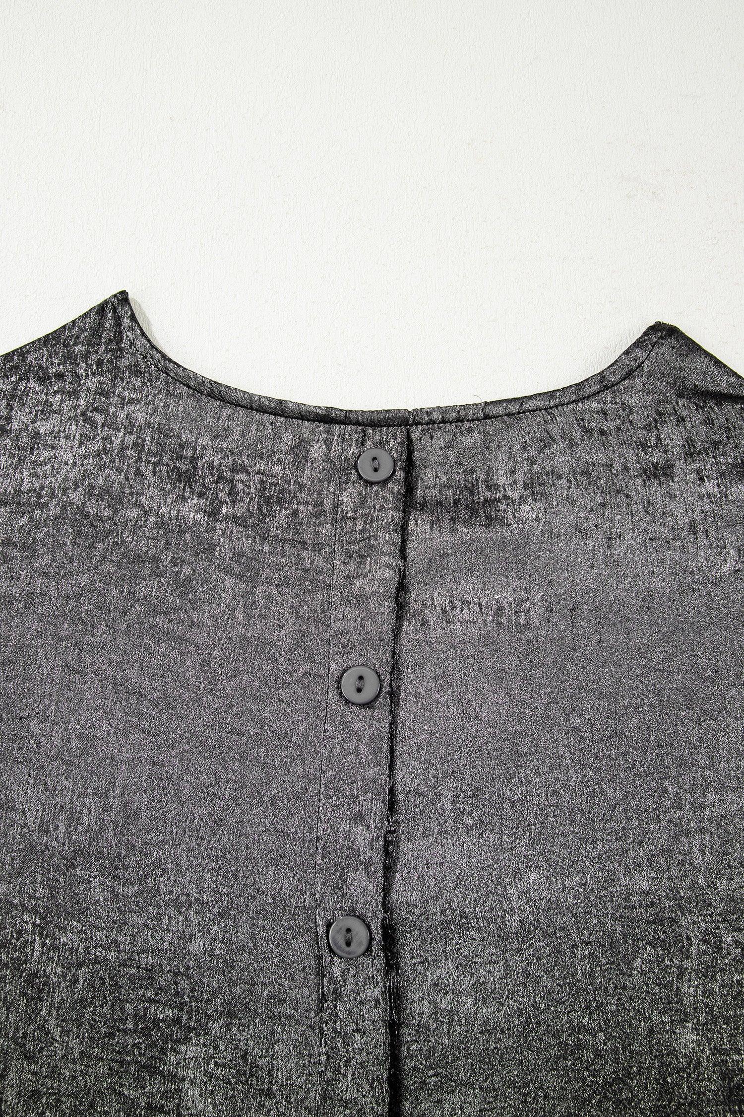 Silvery Metallic Round Neck Ruffle Trim Sleeveless Top - MarkoFit