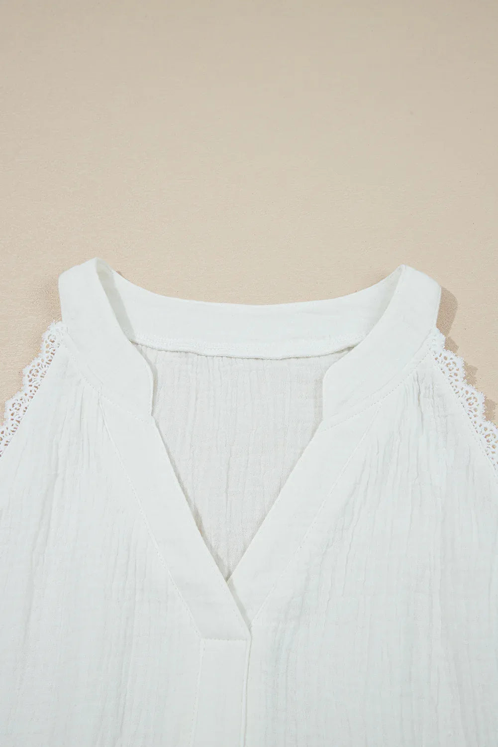 White Textured Lace Trim Pure Cotton Sleeveless Top - MarkoFit