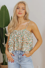 White Boho Floral Spaghetti Strap Ruffle Summer Tank Top - MarkoFit