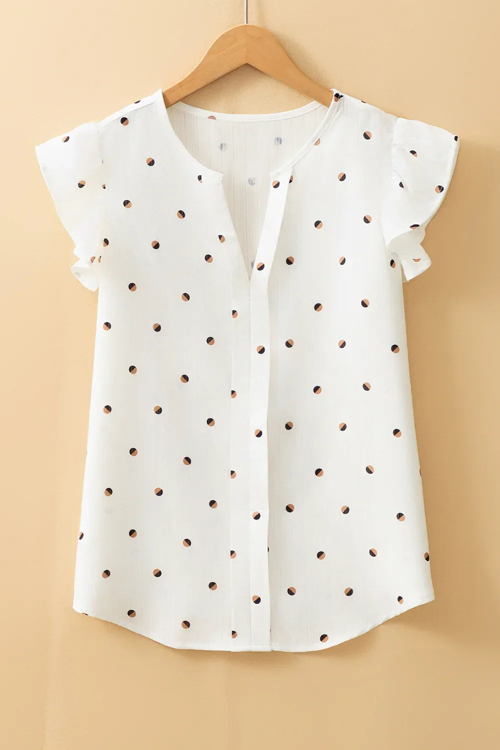 White Polka Dot Print Ruffled Shoulder V Neck Tank Top - MarkoFit