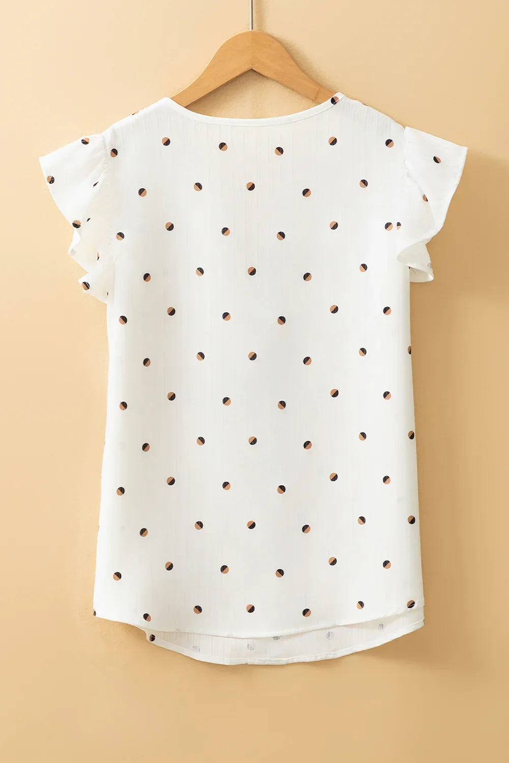 White Polka Dot Print Ruffled Shoulder V Neck Tank Top - MarkoFit