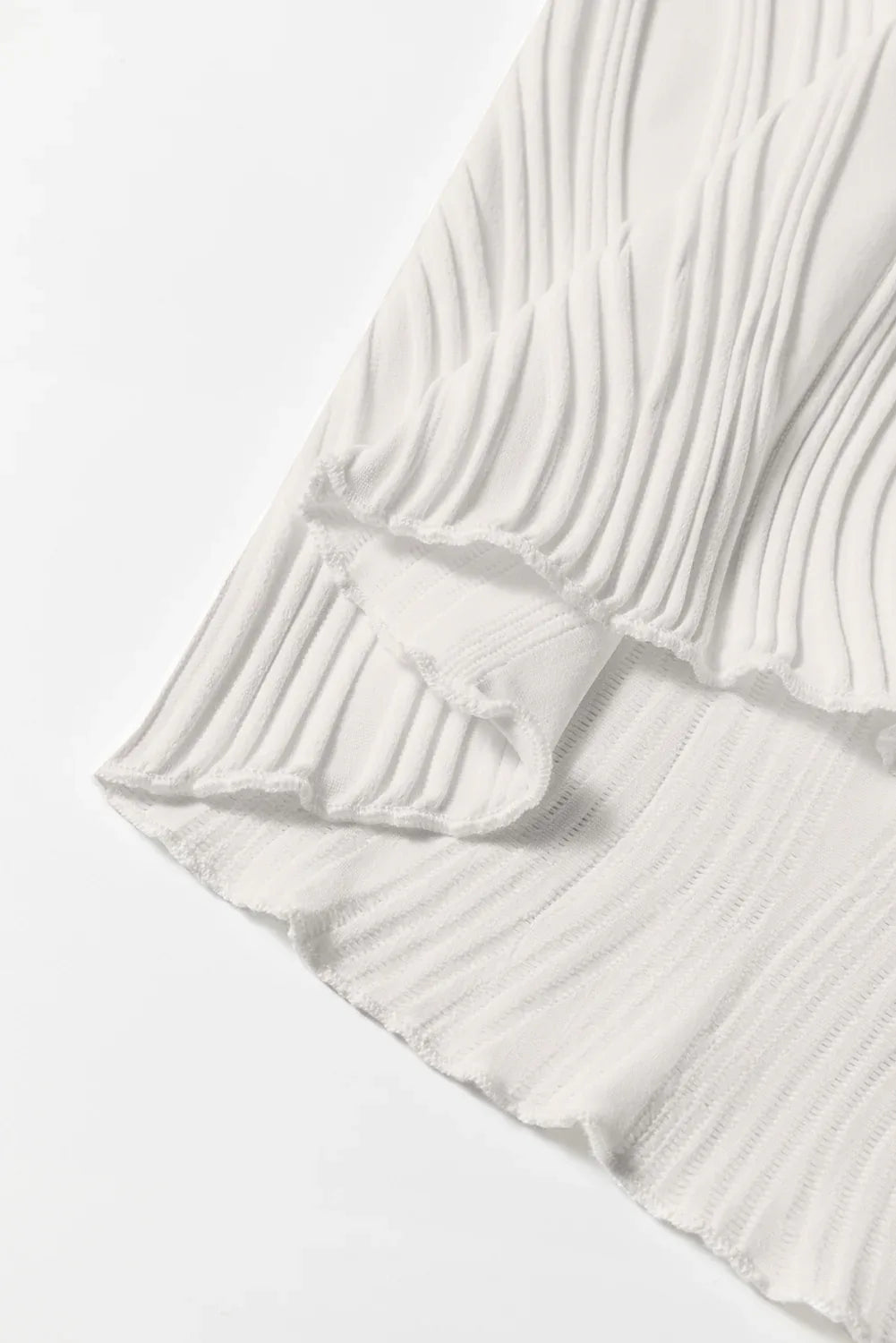 White Solid Color Wavy Textured Round Neck Tank Top - MarkoFit