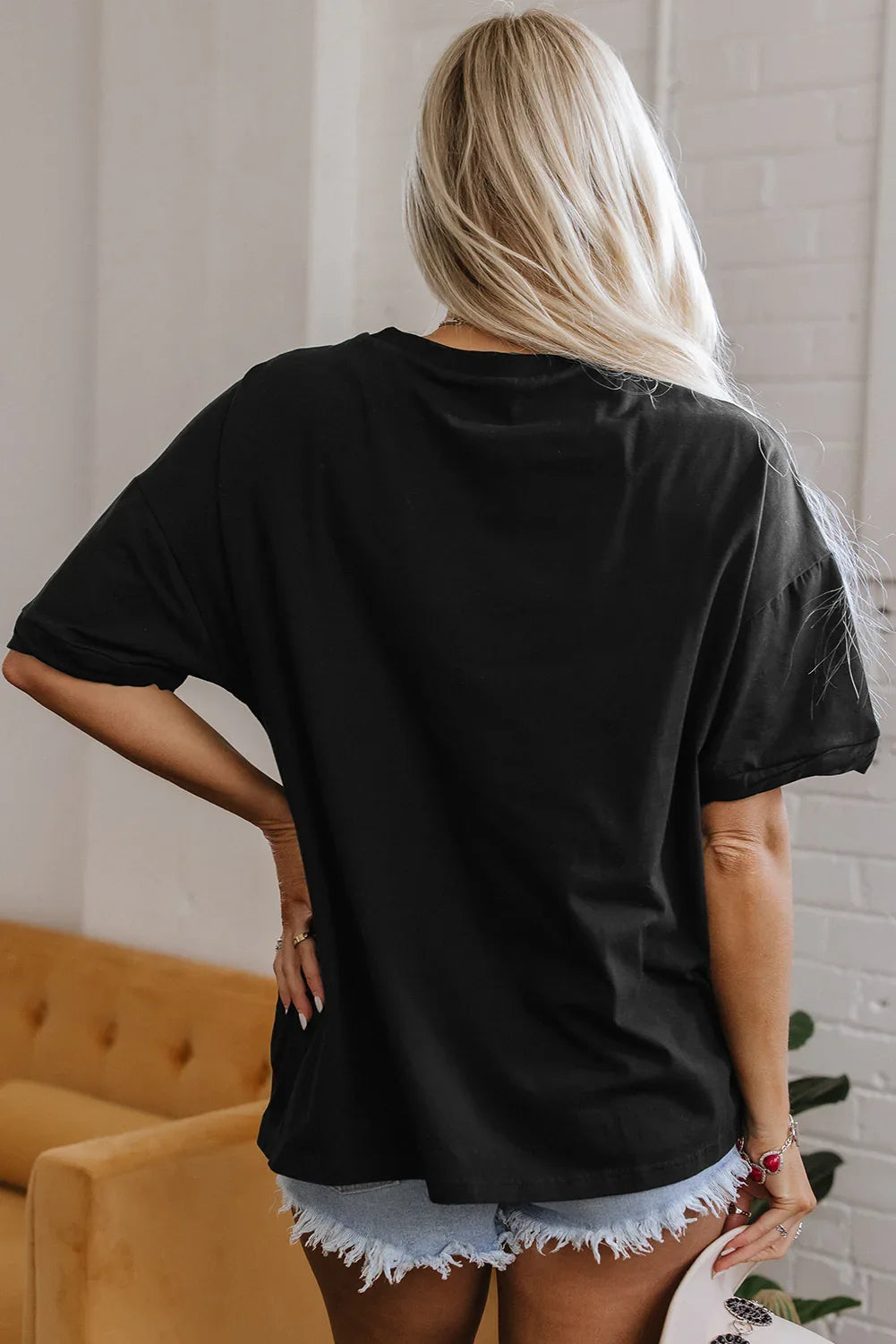 Black Loose Half Sleeve Hi Low Hem T Shirt - MarkoFit