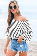 Black Stripe Half Sleeve Scoop Neck Loose Top - MarkoFit