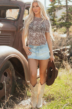 Brown Rodeo Print Round Neck Slim Fit Mesh T Shirt - MarkoFit