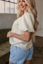 Oatmeal Textured Puff Sleeve T-shirt - MarkoFit